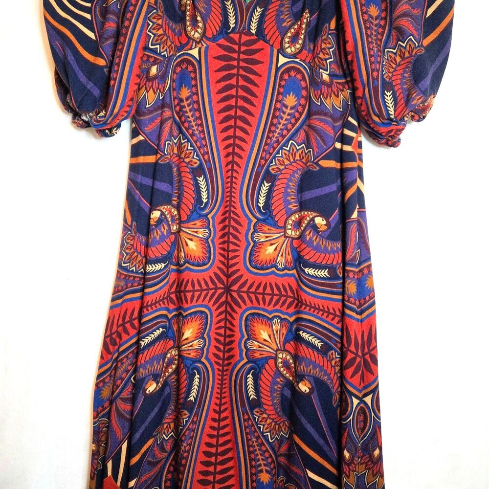 FARM RIO Maxi Dress ANTHROPOLOGIE Macaw Arabesque Short Sleeve Boho Women Medium - Picture 5 of 11